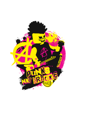 PUNKS NOT BRICKS minta világoskék pólón
