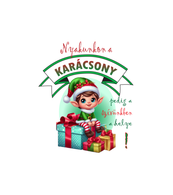 Karácsonyi manófiú minta fehér pólón
