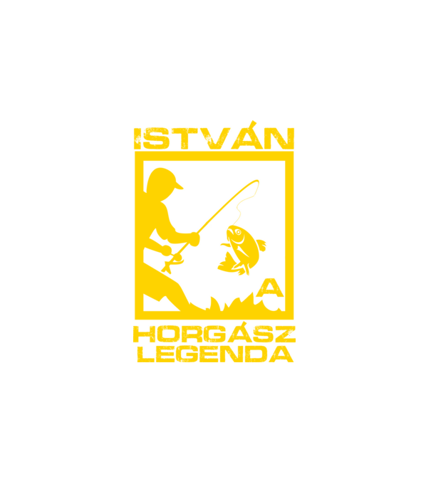 Horgász legenda - István minta fehér pólón