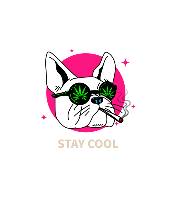 Cannabis French Bulldog minta fehér pólón