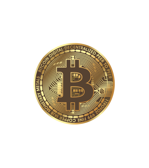 Bitcoin minta fehér pólón