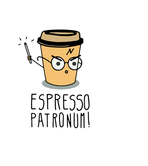 EspressoPatronum minta világoskék pólón