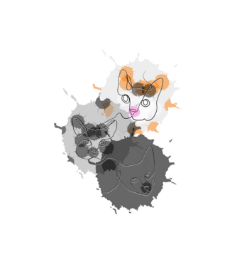 Line art cats minta fehér pólón