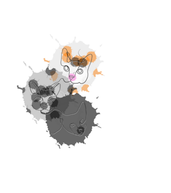 Line art cats minta fekete pólón