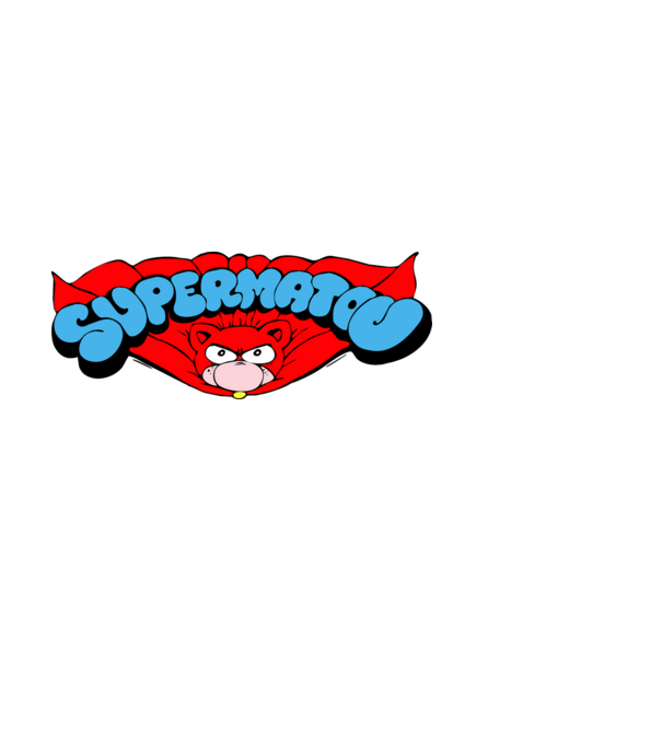 super matou minta világoskék pólón