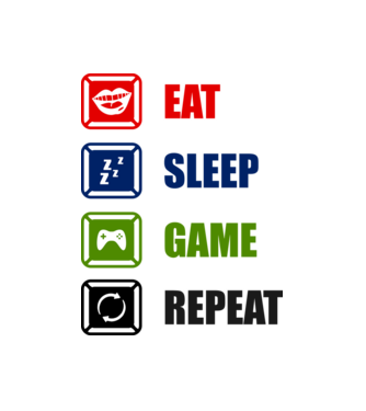 Eat Sleep Game Repeat minta fehér pólón