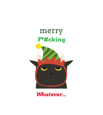 Merry fucking whatever-antiszociális cica minta fehér pólón
