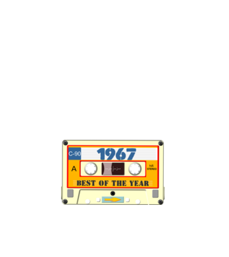 retro születésnapi audio kazetta, magnókazetta, best of the year 1967 minta fehér pólón