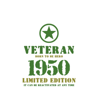 VETERAN, BORN TO BE HERO, SZÜLETÉSNAPI ÉVSZÁM FELIRATTAL 1950 minta fehér pólón