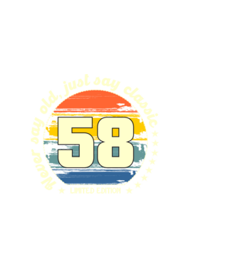 never say old, just say classic, retro, vintage, szülinapi embléma, szám, 58 minta sötétkék pólón