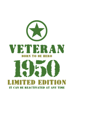 VETERAN, BORN TO BE HERO, SZÜLETÉSNAPI ÉVSZÁM FELIRATTAL 1950 minta fekete pólón