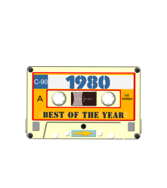 retro születésnapi audio kazetta, magnókazetta, best of the year 1980 minta fehér pólón