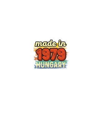 made in hungary felirat, retro évszám, grunge stílus, 1979 minta farmerkék pólón