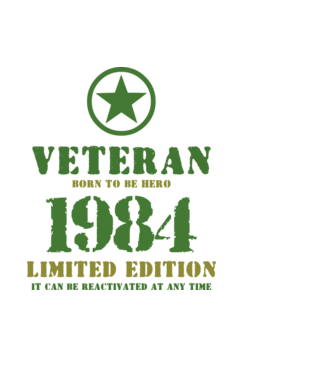VETERAN, BORN TO BE HERO, SZÜLETÉSNAPI ÉVSZÁM FELIRATTAL 1984 minta világoskék pólón