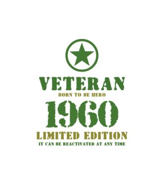VETERAN, BORN TO BE HERO, SZÜLETÉSNAPI ÉVSZÁM FELIRATTAL 1960 minta fehér pólón