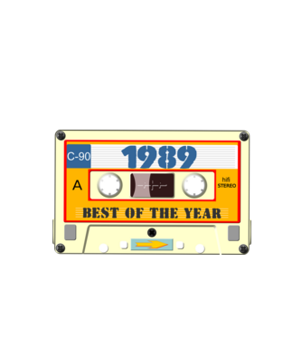 retro születésnapi audio kazetta, magnókazetta, best of the year 1989 minta fekete pólón
