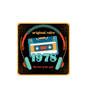 original retro audió kazetta, füles, régi magnókazetta évszámmal. 1978 minta homokszín pólón