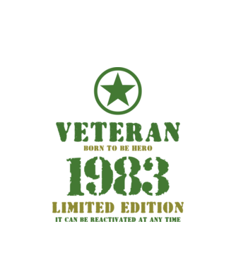 VETERAN, BORN TO BE HERO, SZÜLETÉSNAPI ÉVSZÁM FELIRATTAL 1983 minta fehér pólón