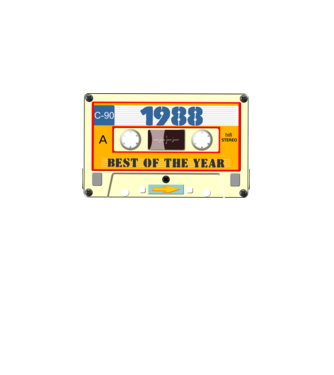 retro születésnapi audio kazetta, magnókazetta, best of the year 1988 minta fekete pólón