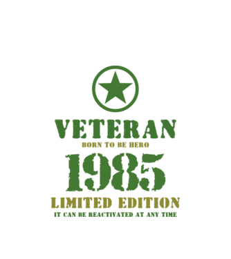 VETERAN, BORN TO BE HERO, SZÜLETÉSNAPI ÉVSZÁM FELIRATTAL 1985 minta fehér pólón