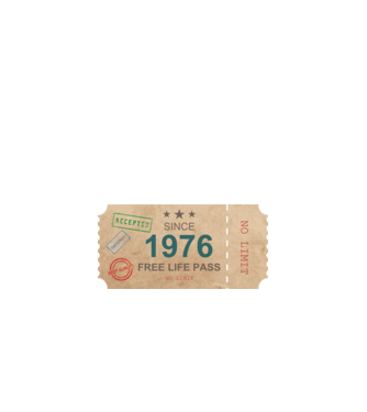 FREE LIFE PASS, INGYENES ÉLETJEGY, SZÜLINAPOS BELÉPŐJEGY, SZÜLETETT 1976 minta fehér pólón