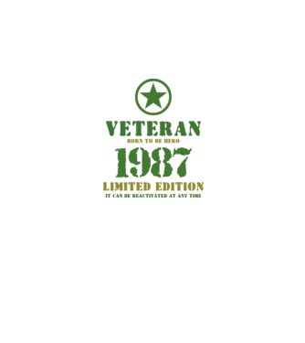 VETERAN, BORN TO BE HERO, SZÜLETÉSNAPI ÉVSZÁM FELIRATTAL 1987 minta fehér pólón