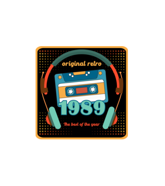 original retro audió kazetta, füles, régi magnókazetta évszámmal. 1989 minta fehér pólón