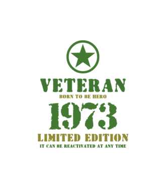 VETERAN, BORN TO BE HERO, SZÜLETÉSNAPI ÉVSZÁM FELIRATTAL 1973 minta fekete pólón