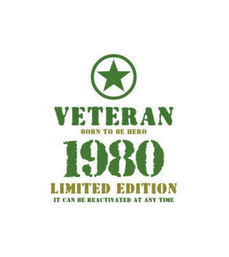 VETERAN, BORN TO BE HERO, SZÜLETÉSNAPI ÉVSZÁM FELIRATTAL 1980 minta fehér pólón