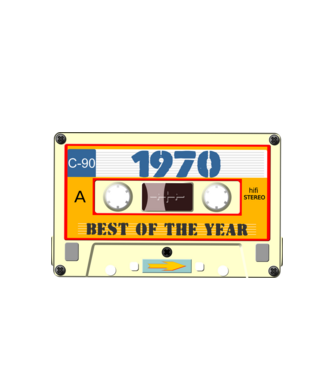 retro születésnapi audio kazetta, magnókazetta, best of the year 1970 minta fehér pólón