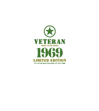 VETERAN, BORN TO BE HERO, SZÜLETÉSNAPI ÉVSZÁM FELIRATTAL 1969 minta fekete pólón