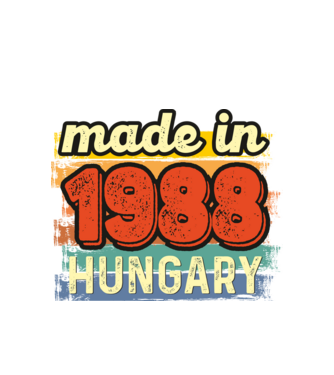 made in hungary felirat, retro évszám, grunge stílus, 1988 minta fehér pólón