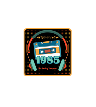 original retro audió kazetta, füles, régi magnókazetta évszámmal. 1985 minta fehér pólón