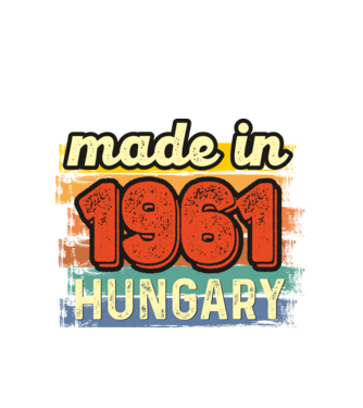 made in hungary felirat, retro évszám, grunge stílus, 1961 minta fehér pólón