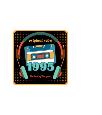 original retro audió kazetta, füles, régi magnókazetta évszámmal. 1995 minta világos rózsaszín pólón