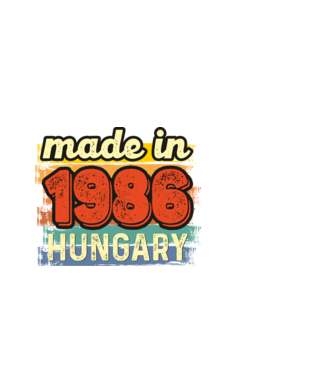 made in hungary felirat, retro évszám, grunge stílus, 1986 minta fehér pólón