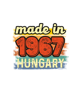 made in hungary felirat, retro évszám, grunge stílus, 1967 minta fehér pólón