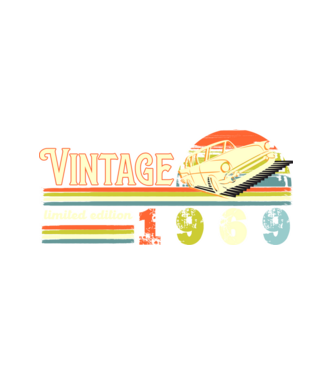 vintage, limited edidtion, retro születésnapi felirat, évszám veterán autóval, 1969 minta fehér pólón