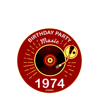 BIRTHDAY PARTY MUSIC, BAKELIT LEMEZJÁTSZÓ 1974 STEREO minta fehér pólón