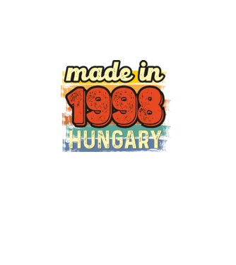 made in hungary felirat, retro évszám, grunge stílus, 1998 minta fekete pólón