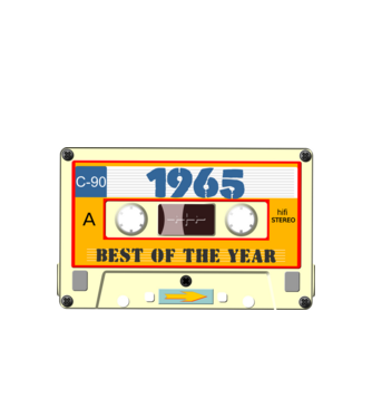 retro születésnapi audio kazetta, magnókazetta, best of the year 1965 minta fehér pólón