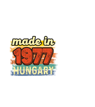 made in hungary felirat, retro évszám, grunge stílus, 1977 minta fekete pólón