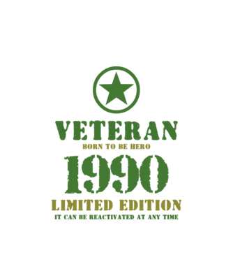 VETERAN, BORN TO BE HERO, SZÜLETÉSNAPI ÉVSZÁM FELIRATTAL 1990 minta fehér pólón