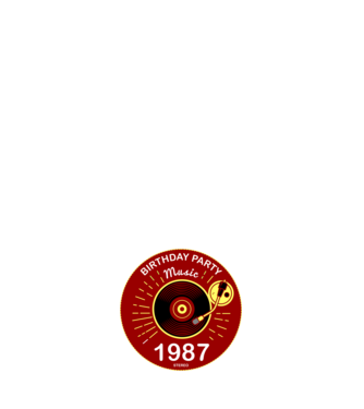 BIRTHDAY PARTY MUSIC, BAKELIT LEMEZJÁTSZÓ 1987 STEREO minta sötétkék pólón