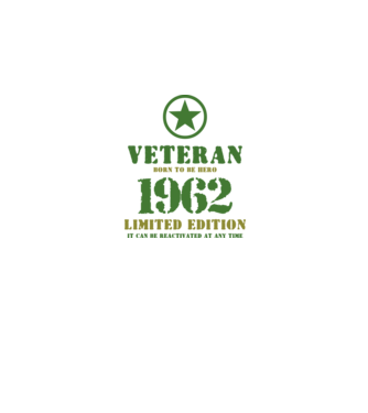 VETERAN, BORN TO BE HERO, SZÜLETÉSNAPI ÉVSZÁM FELIRATTAL 1962 minta fekete pólón