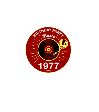 BIRTHDAY PARTY MUSIC, BAKELIT LEMEZJÁTSZÓ 1977 STEREO minta fekete pólón