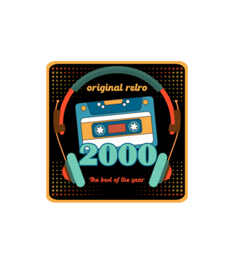 original retro audió kazetta, füles, régi magnókazetta évszámmal. 2000 minta homokszín pólón
