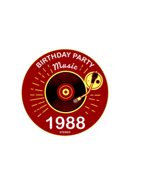 BIRTHDAY PARTY MUSIC, BAKELIT LEMEZJÁTSZÓ 1988 STEREO minta sötétkék pólón