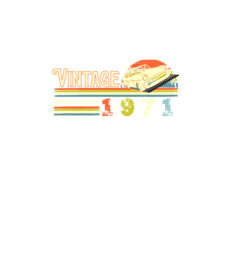 vintage, limited edidtion, retro születésnapi felirat, évszám veterán autóval, 1971 minta fekete pólón