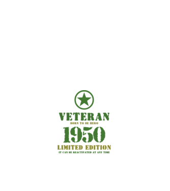 VETERAN, BORN TO BE HERO, SZÜLETÉSNAPI ÉVSZÁM FELIRATTAL 1950 minta fehér pólón